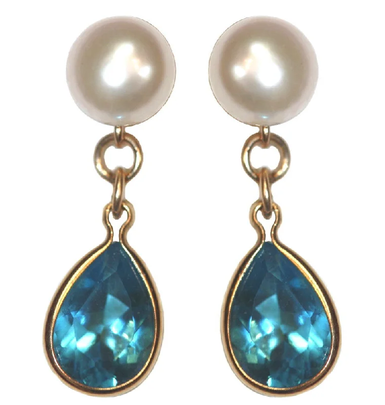 Solar phase earrings-A+ Grade Cultured Freshwater Pearl Earrings December Cubic Zirconia 14K Gold-Fill