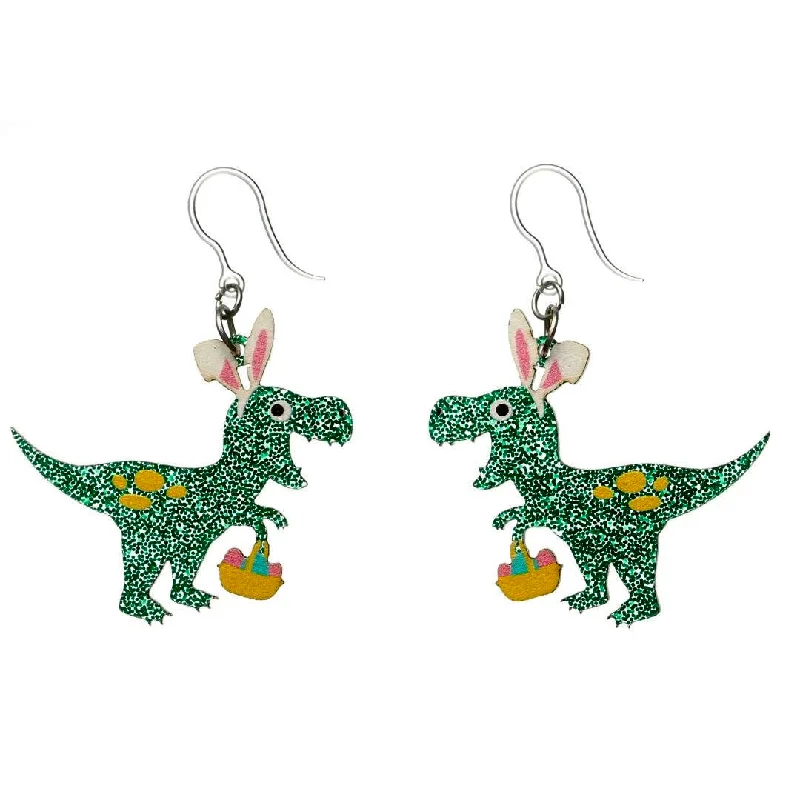 Tarnished silver earrings-Exaggerated T-Rex Easter Dangles Hypoallergenic Earrings for Sensitive Ears Made with Plastic Posts