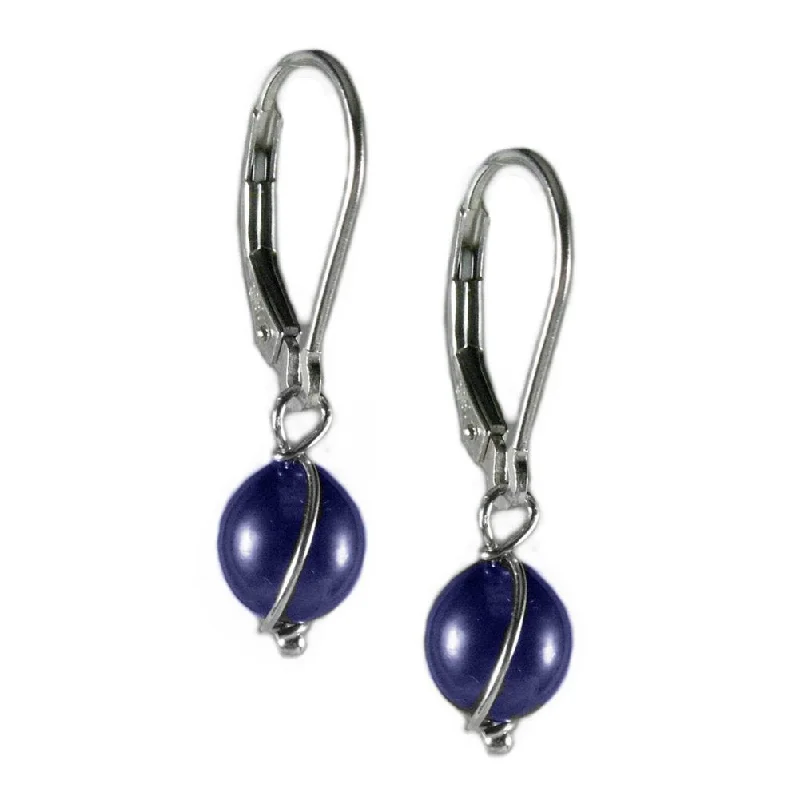 Neon bead earrings-Dyed Blue Cultured Freshwater Pearl Earrings Sterling Silver with Wire Wrap