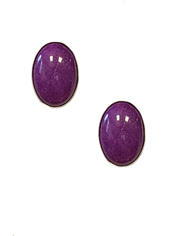 Tribal feather earrings-Purple Dyed Stone Stud Earrings Sterling Silver