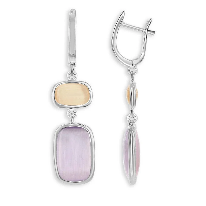 Crystal-wrapped earrings-Sterling Silver Champagne and Light Violet Cat's Eye Earrings