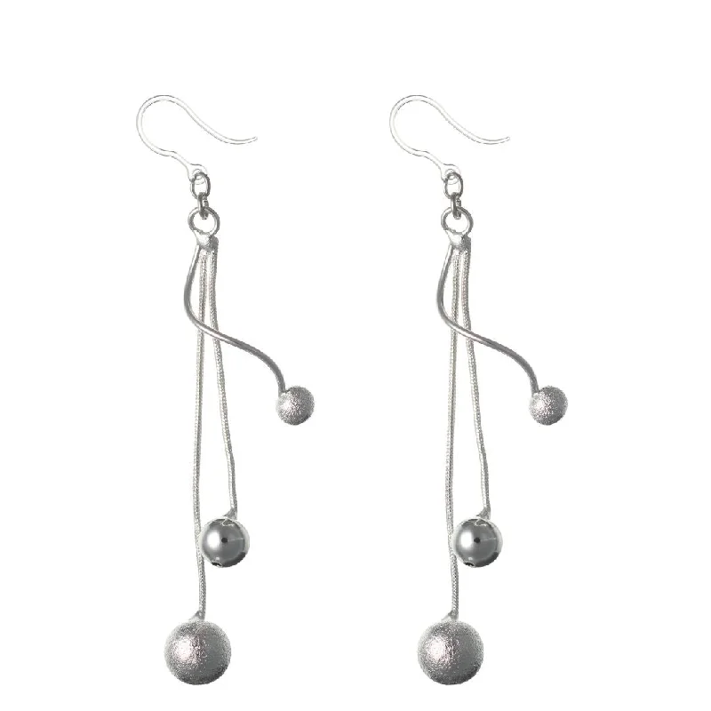 Broad hoop earrings-Spiral Silver Rope Balls Dangles Hypoallergenic Earrings for Sensitive Ears Made with Plastic Posts