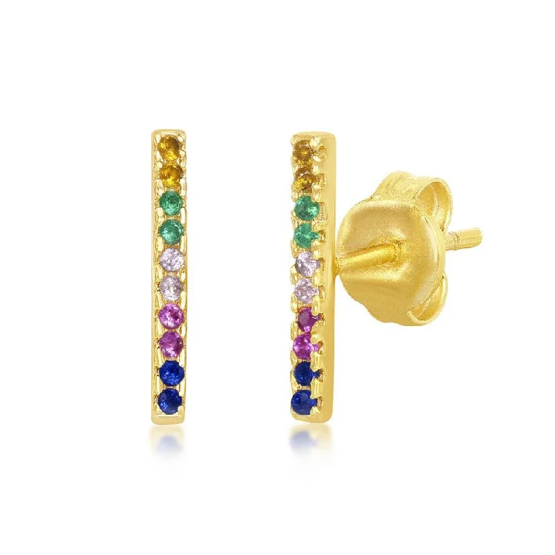 Bowed loop earrings-Sterling Silver Gold Plated Rainbow CZ Stud Earrings