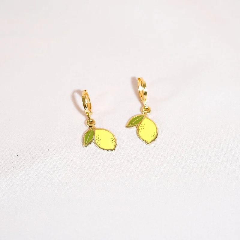 Whisper threader earrings-Lemon Huggie Hoop Earrings