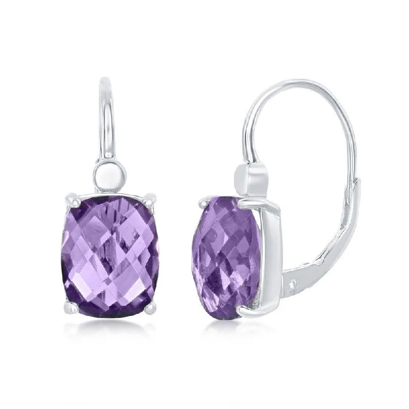 Tourmaline earrings-Sterling Silver Four-Prong Checkered 5.7cttw Amethyst Earrings