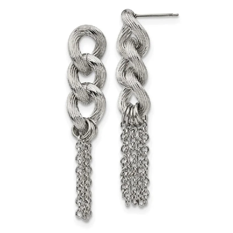 Slim hoop earrings-Stainless Steel Oval Chain Post Dangle Earrings