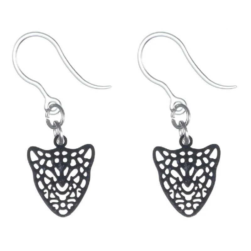 Brushed silver earrings-Leopard Face Dangles Hypoallergenic Earrings for Sensitive Ears Made with Plastic Posts