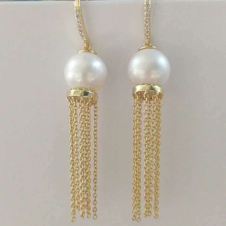 Indian tile earrings-18 CT GOLD PLATED STERLING SILVER PEARL HOOK EARRINGS