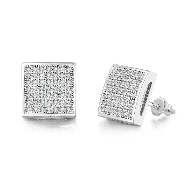 Antique clip earrings-S925 Moissanite Diamond Square Stud Earrings in White Gold - 10mm