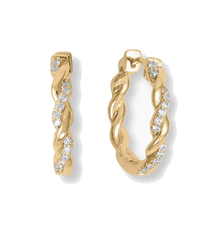 Grand statement earrings-Hoop Earrings with Cubic Zirconia Twist 14k Gold-plated Silver