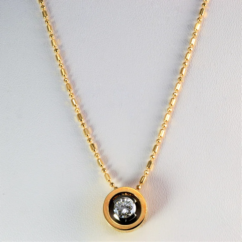 Boho woven necklaces-Bezel Set Solitaire Diamond Pendant Beaded Necklace | 0.58 ct, 18''|