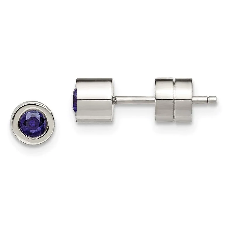 Spinel stud earrings-Stainless Steel CZ Sept Birthstone Polished Post Earrings