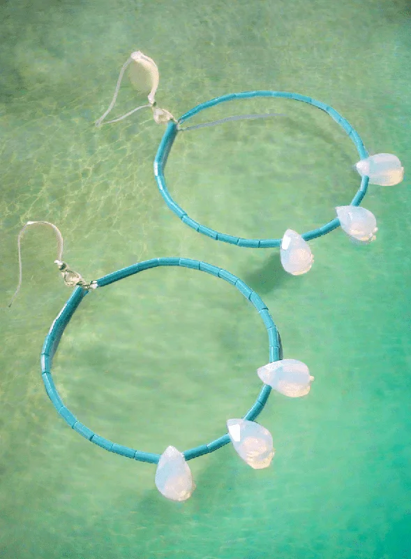 Flapper deco earrings-Opalite Seed Bead Hoop Earrings