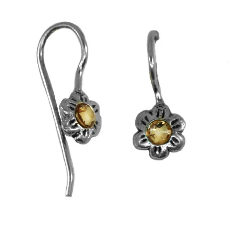 Single dot earrings-Flower Earrings with Crystals Topaz Yellow Sterling Silver