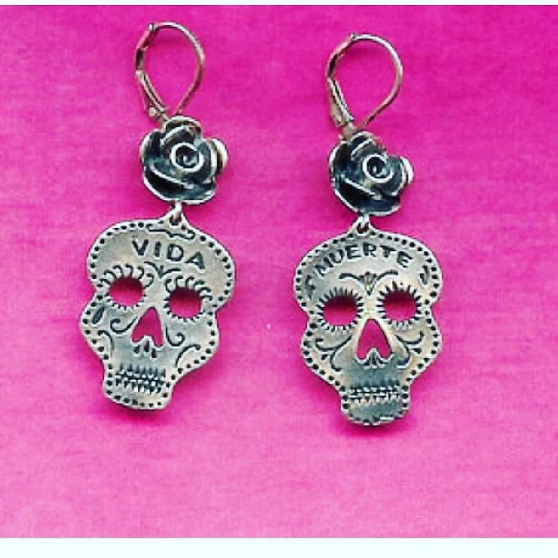 Angled drop earrings-Rose Vida y Muerte Earrings