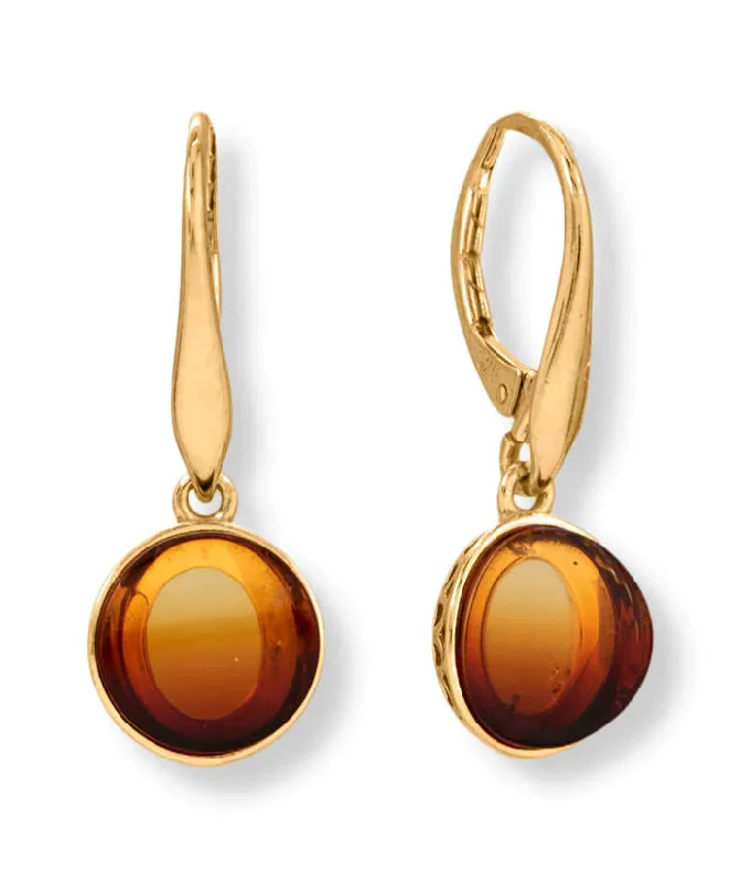 Neon bead earrings-Round Sunrise Baltic Amber Earrings 14k Gold-plated Silver Lever Back