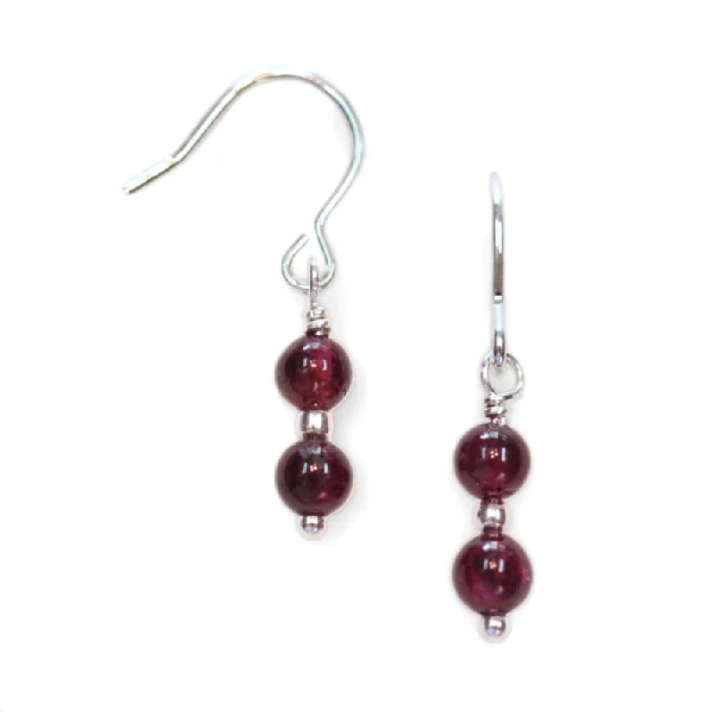 Round drop earrings-Garnet Bead Dangle Earrings Sterling Silver