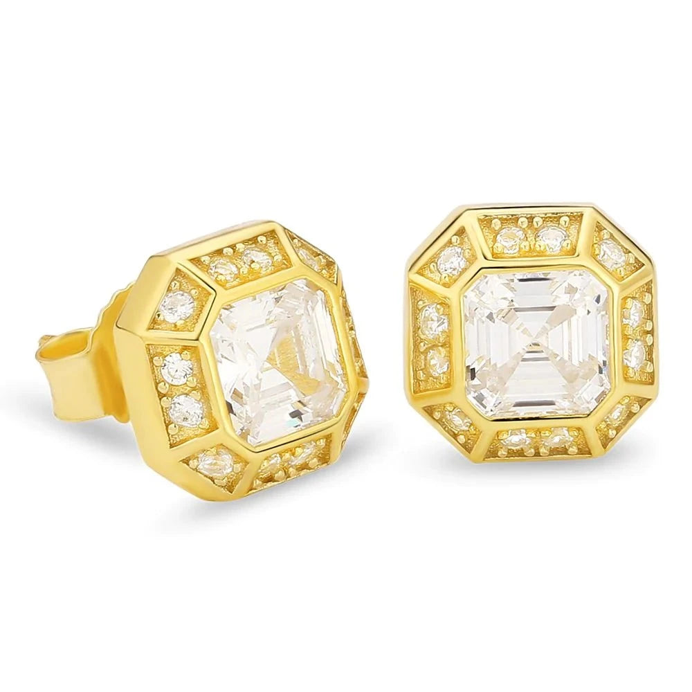 Jasper slice earrings-S925 Emerald Cut Diamond Stud Earrings in 14K Gold