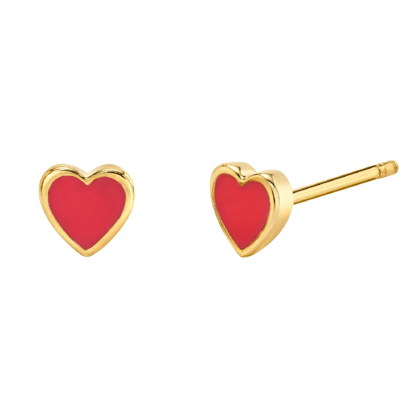 Cascading drop earrings-Enamel Heart Shape Studs