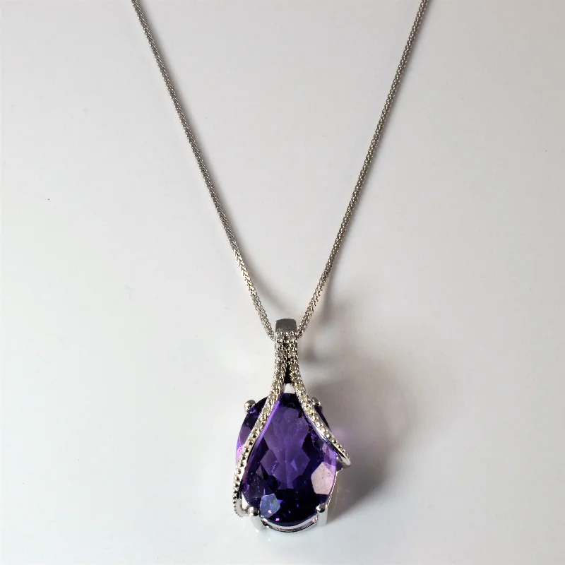 Beach glass necklaces-Oval Amethyst & Diamond Necklace | 0.05ctw, 10.25ct | 16" |