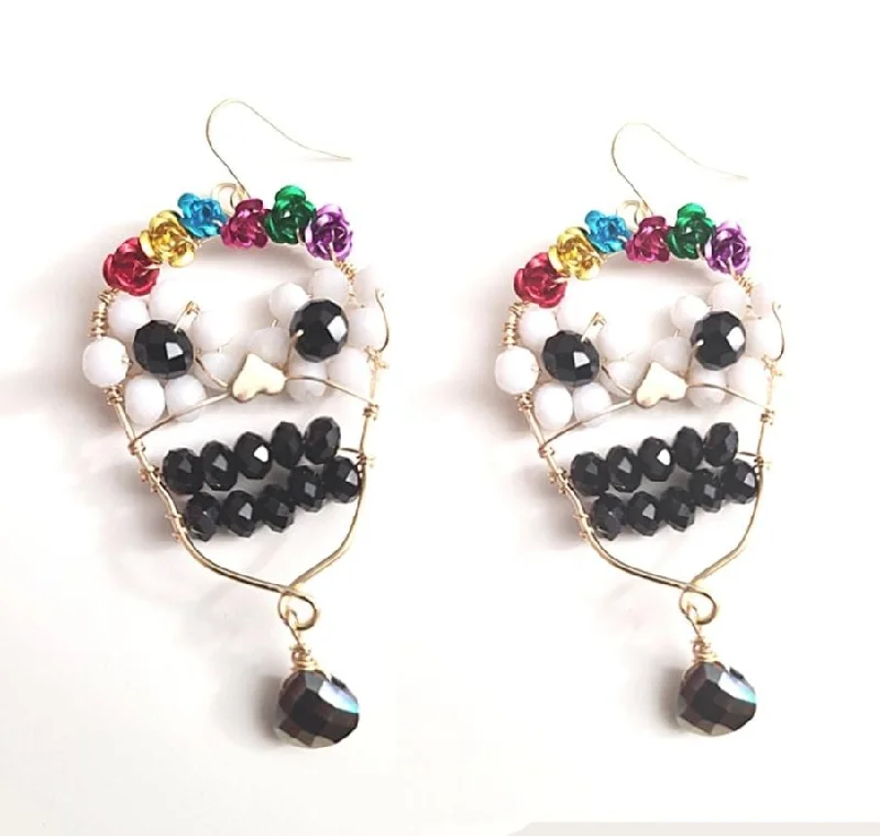 Shimmering druzy earrings-Sugar Skull Frida Earrings