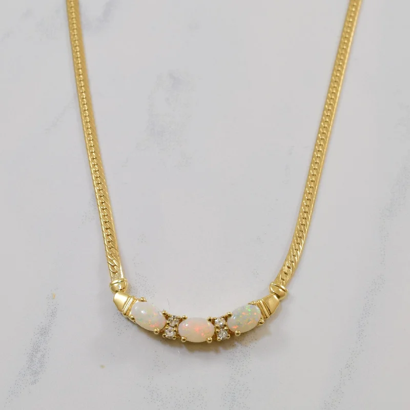 Polished wood necklaces-Opal & Diamond Bar Necklace | 0.84ctw, 0.10ctw | 16.75" |