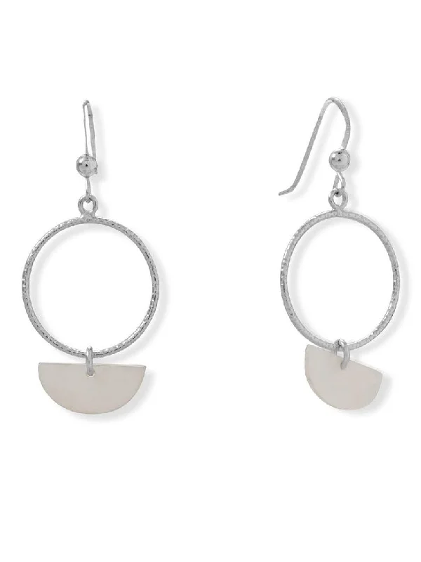 Classic flair earrings-Open Circle Hoop Earrings with Half Moon Shell Dangles