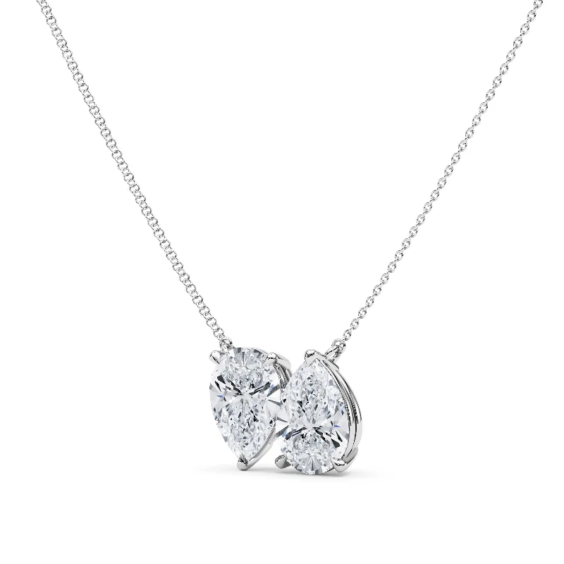 Shining crystal necklaces-Twin Pear North-South Diamond Pendant