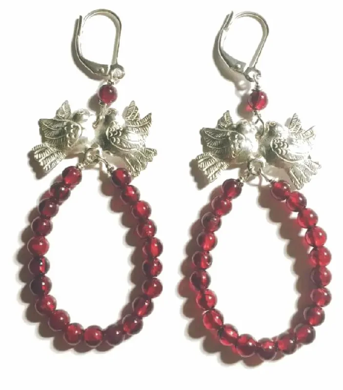 Broad hoop earrings-Love Bird Garnet Earrings