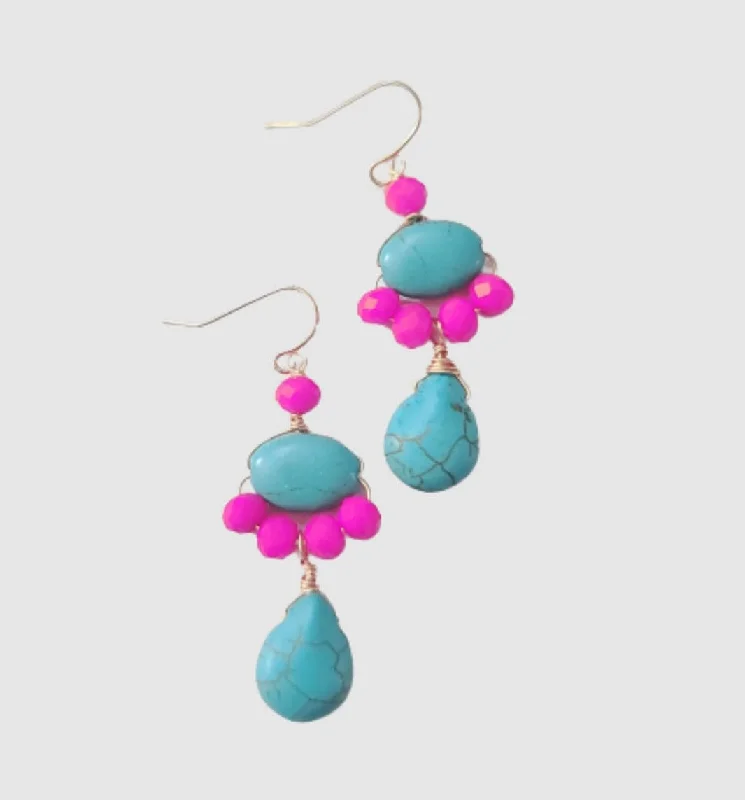 Vibrant enamel earrings-Turquoise Floral Drop Earrings