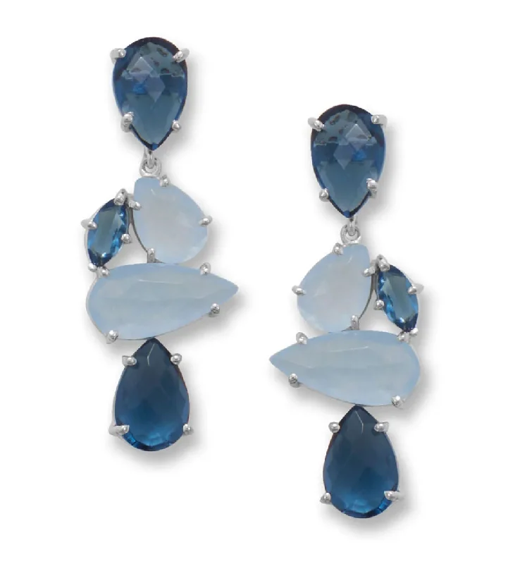 Old coin earrings-Multistone Blue Jade Dangle Earrings Rhodium on Silver