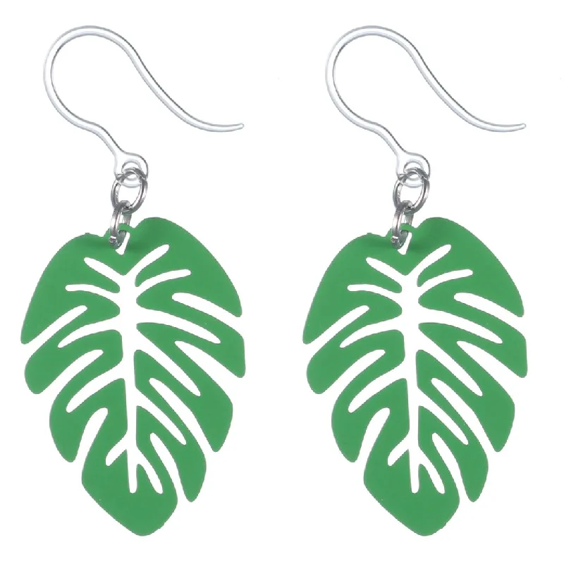 Large hoop earrings-Dainty Monstera Leaf Dangles Hypoallergenic Earrings for Sensitive Ears Made with Plastic Posts