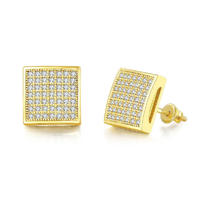 Ridged disc earrings-S925 Moissanite Diamond Square Stud Earrings in 14K Gold - 10mm