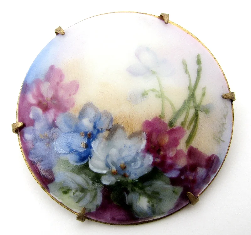 Reef wave brooches-Hand Painted Porcelain Flower Brooch Vintage