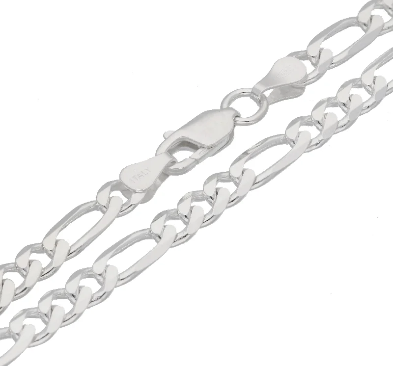 Flapper style necklaces-Diamond-Cut 3mm Wide Sterling Silver Figaro Chain Necklace Italian