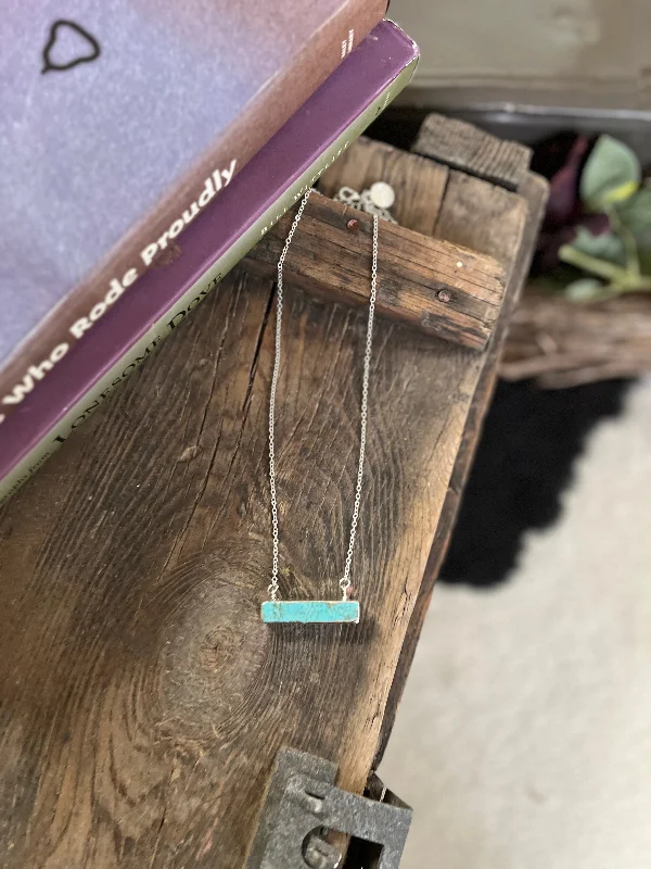 Sculpted bib necklaces-Dainty Silver Necklace With Turquoise Colored Bar