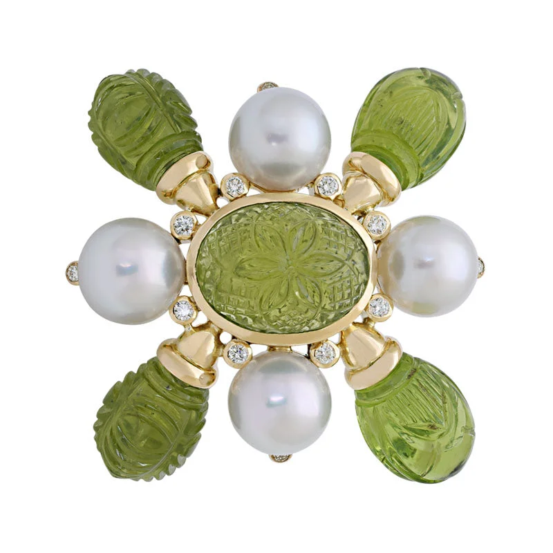 Lustrous pearl brooches-Brooch- Peridot, South Sea Pearl and Diamond (1832D)