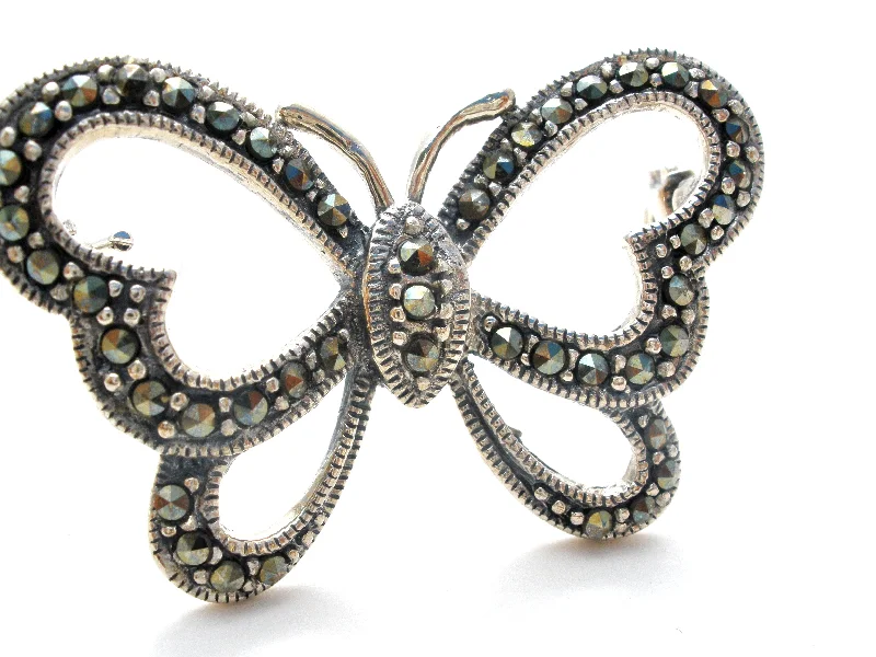 Spinel gem brooches-Sterling Silver Open Work Butterfly Brooch Pin