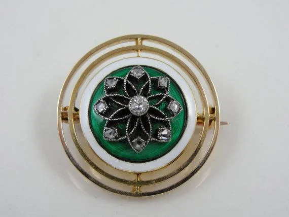 Multi-layer brooches-Rich Kelly Green Guilloche Enamel Brooch