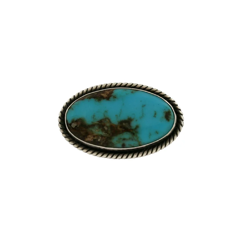 Brushed gold brooches-Sterling Silver x Oval Turquoise Navajo Brooch Pin