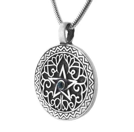 Memory locket necklaces-Green Earth Element Pentacle Pendant Necklace with 20" Snake Chain