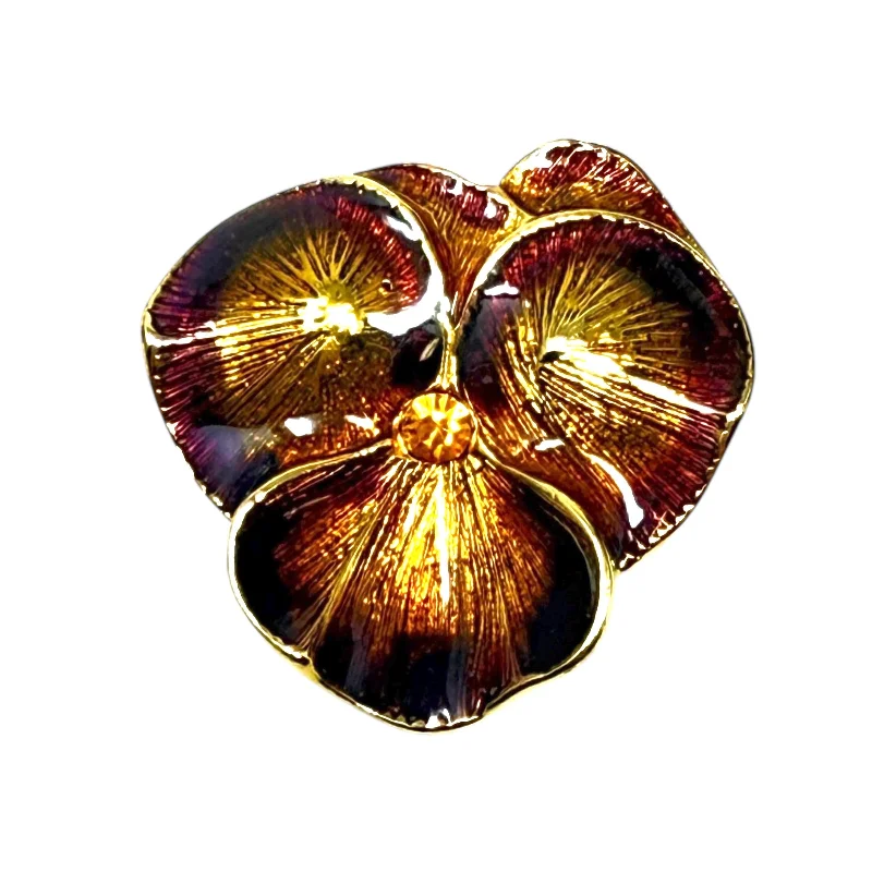 Organic form brooches-Pansy Enamel Brooch Pin By Joan Rivers