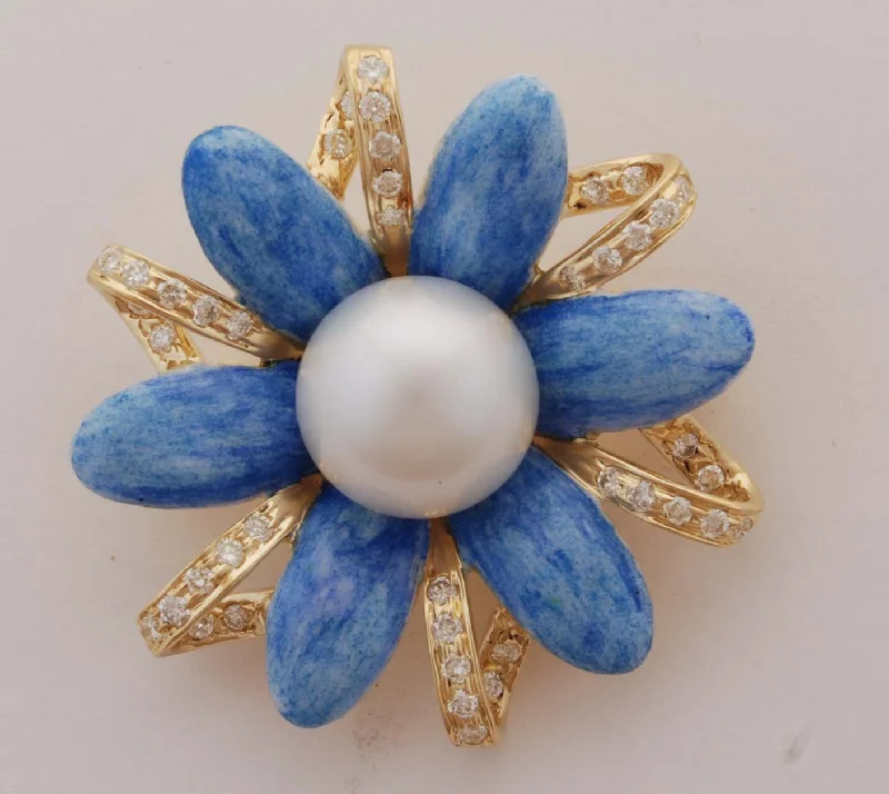 Planetary brooches-Brooch - Pearl and Diamond with Enamel