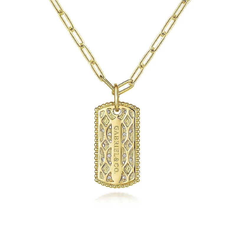 Clear bead necklaces-Gabriel & Co. 14K Yellow Gold Diamond Pave Dog Tag Pendant