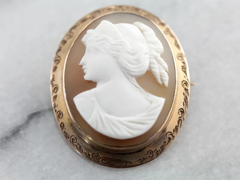 Bird feather brooches-Antique Cameo Etched Rose Gold Brooch