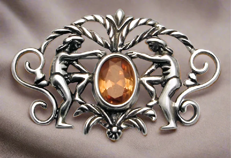 Wicker style brooches-Greek Traditional Brooch in Sterling Silver with Zircon (K-19)