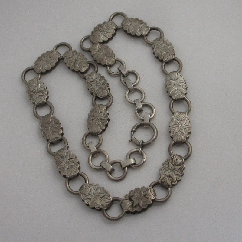 Subtle gem necklaces-Book Chain Sterling Silver Collar Necklace Antique Victorian c1860