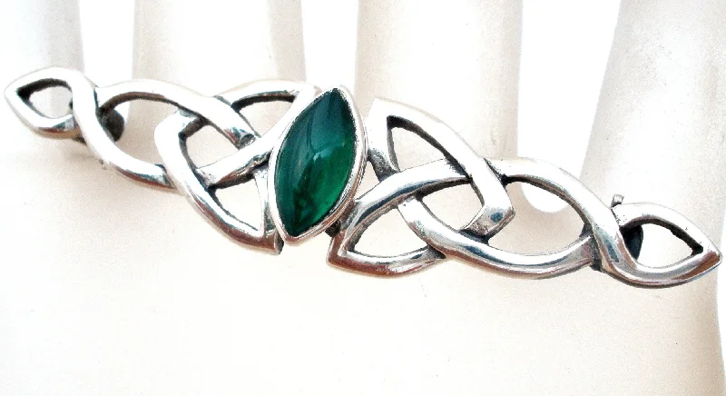 Sleek pin brooches-Sterling Silver Chrysoprase Bar Pin Brooch Vintage