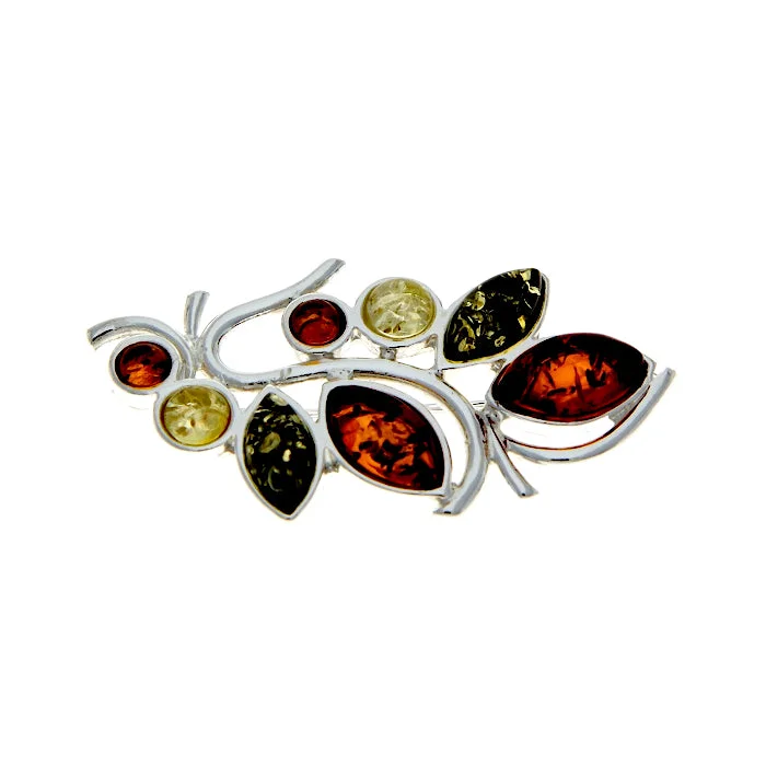 Woven bead brooches-Sterling Silver & Multi-Color Amber Brooch