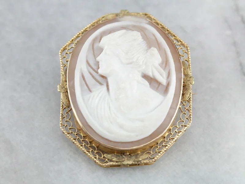 Embroidered brooches-Art Nouveau Cameo Gold Filigree Pendant or Brooch